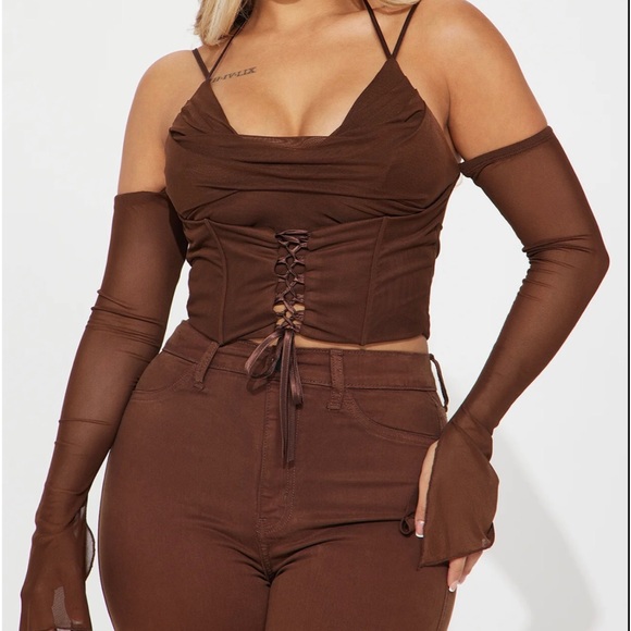 Fashion Nova, mesh corset, chocolate, small - Picture 1 of 6